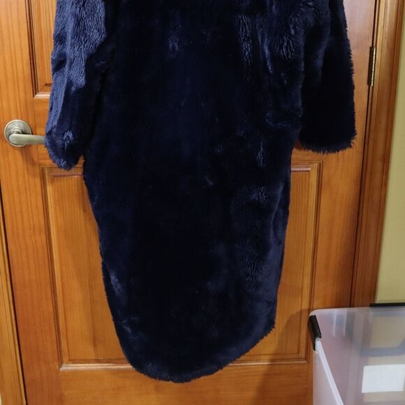 Suziklo Vintage Y2K Blue Spotted Fuzzy Trench Coat Opera Size Large/XL - Picture 11 of 13